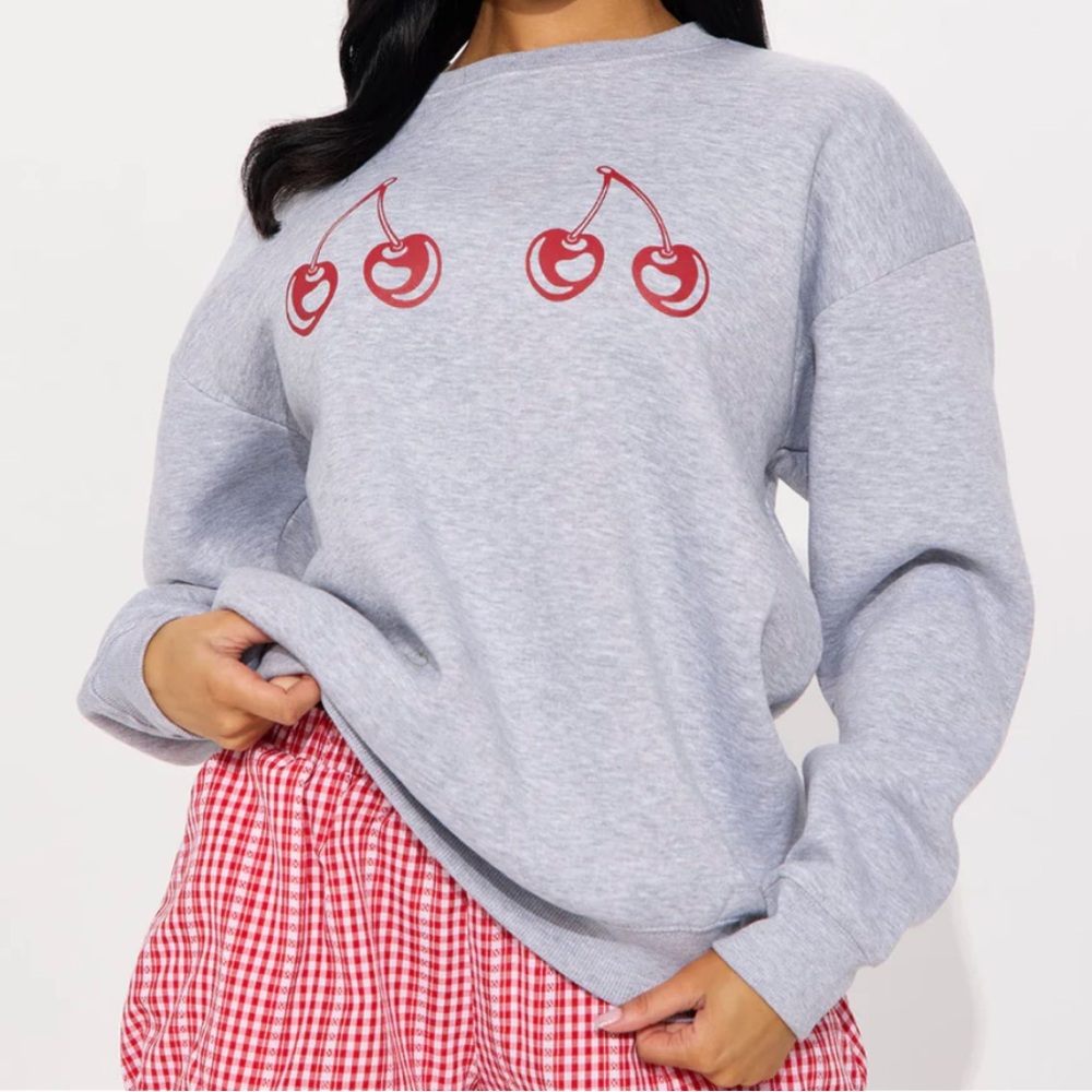 Gray Cherry Print Sweatshirt